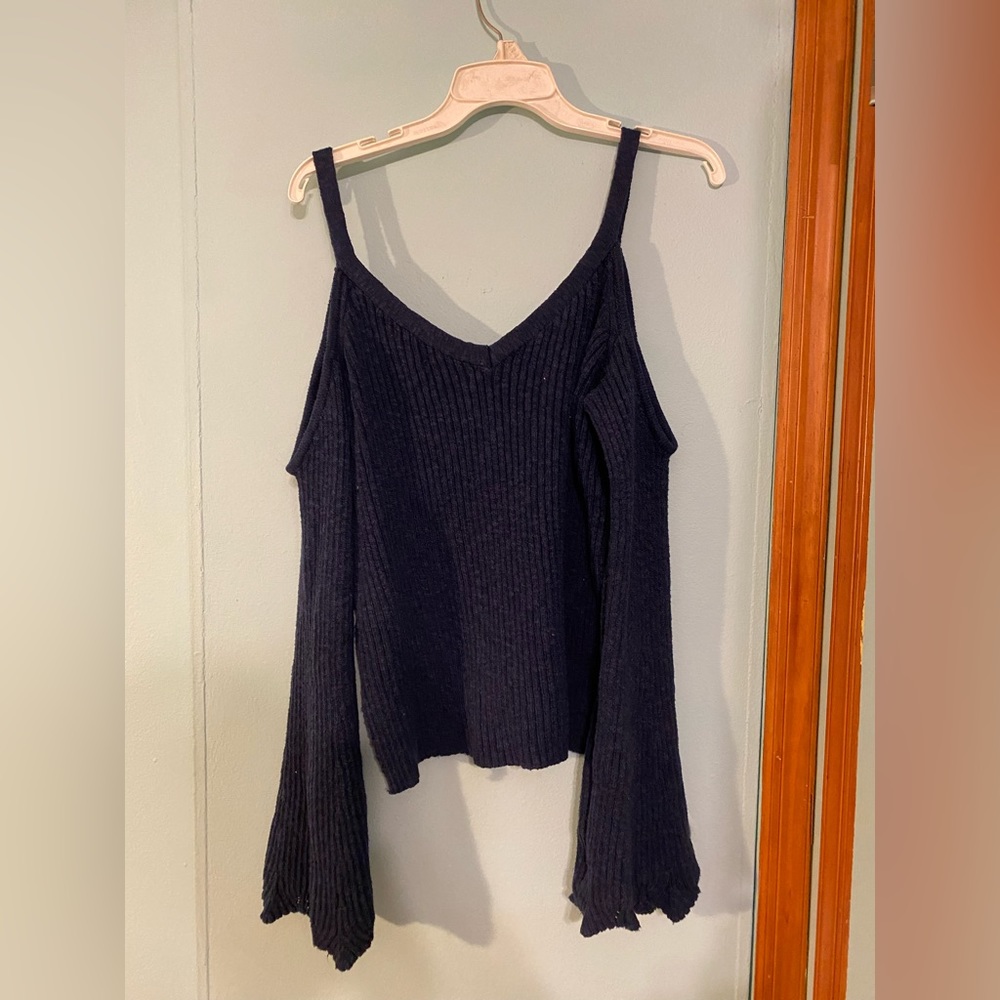 Off the shoulder navy blue sweater